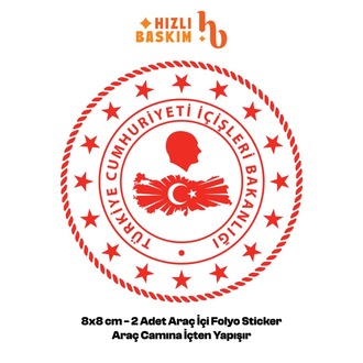 İçişleri Bakanlığı Logo 8x8 cm 2 Adet | Araç Ön Cam Sticker Cama İçten Yapışır