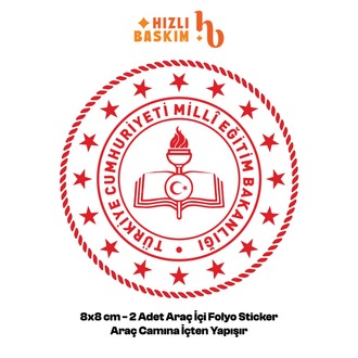 Milli Eğitim Bakanlığı Logo 8x8 cm 2 Adet | Araç Ön Cam Sticker Cama İçten Yapışır