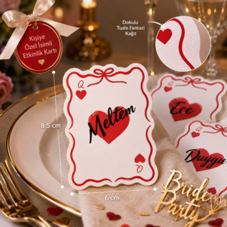 25 Adet Kişiye Özel İsimli İskambil Queen Kartı 6x8,5 cm | Bride Bachelorette Etkinlik Kartı