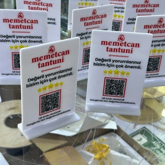 Google QR Kod Yorum Standı | 10x15 cm | 3 mm Beyaz Pleksi UV Baskı
