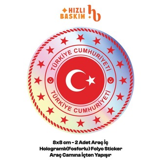 Hologramlı Türkiye Cumhuriyeti Logo 8x8 cm 2 Adet | Araç Ön Cam Sticker Cama İçten Yapışır