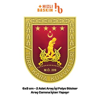 Türk Kara Kuvvetleri Logo 6x8 cm 2 Adet | Araç Ön Cam Sticker