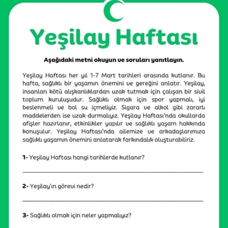Belirli gün ve Haftalar Okuma Anlama 4.sınıf