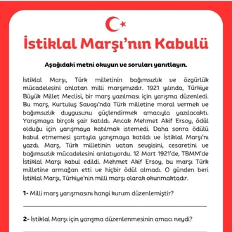 Belirli gün ve Haftalar Okuma Anlama 4.sınıf