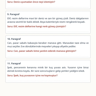 1.sınıf paragraf okuma anlama
