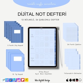 12 Bölmeli 26 Şablonlu Mavi Sayfalı Defter