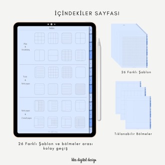 12 Bölmeli 26 Şablonlu Mavi Sayfalı Defter