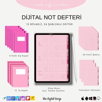 12 Bölmeli 26 Şablonlu Pembe Sayfalı Defter