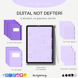 12 Bölmeli 26 Şablonlu Lila Sayfalı Defter