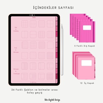 12 Bölmeli 26 Şablonlu Pembe Sayfalı Defter