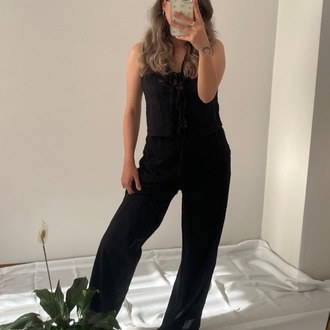 SİYAH İPLİ DETAYLI YELEK PANTOLON TAKIM