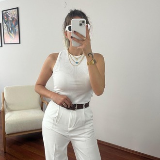 Beyaz Zara Marka Palazzo Kumaş Pantolon