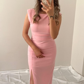 PEMBE YIRTMAÇLI VATKALI ELBİSE
