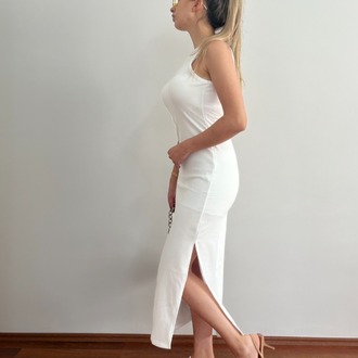 Beyaz Yırtmaçlı Elbise