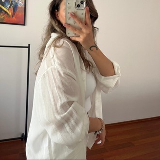 BEYAZ PREMİUM TRANSPARAN GÖMLEK 