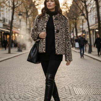 Leopar kısa mont