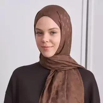 KIVRIM DESEN İPEKSİ JAKAR KAHVERENGİ ŞAL
