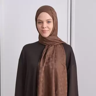 KIVRIM DESEN İPEKSİ JAKAR KAHVERENGİ ŞAL