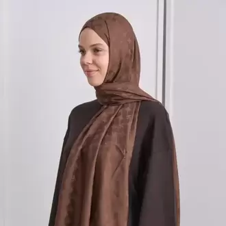 KIVRIM DESEN İPEKSİ JAKAR KAHVERENGİ ŞAL