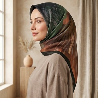 FRESH PAMUK JAPON GÜLÜ DESEN ASKERİ YEŞİL EŞARP