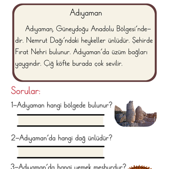 Türkiye’nin İlleri( Her Güne Bir Dikte Metin)