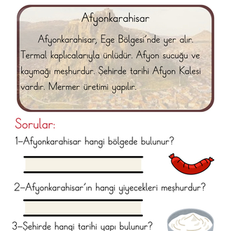 Türkiye’nin İlleri( Her Güne Bir Dikte Metin)
