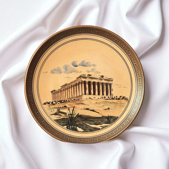 El Boyaması Parthenon Tasvirli Koleksiyonluk Seramik Tabak – Yunanistan Yapımı