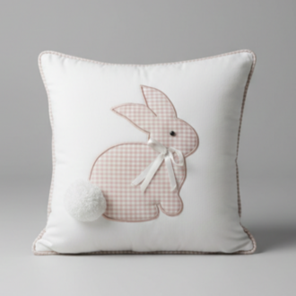 Tavşan Figürlü Ponpon Detaylı Bebek ve Çocuk Odası Dekoratif Yastık - 45x45 cm