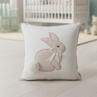 Tavşan Figürlü Ponpon Detaylı Bebek ve Çocuk Odası Dekoratif Yastık - 45x45 cm