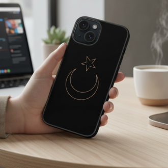 iPhone Uyumlu Siyah Ay Yıldız Tasarımlı Kılıf
