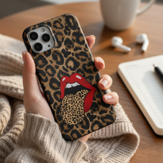 iPhone Uyumlu Kırmızı Dudaklı Leoparlı Kılıf