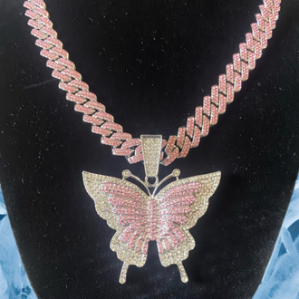 İCED OUT BUTTERFLY CHAİN PİNK