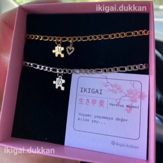 2'li Set Puzzle Harfli Çelik Ikigai Bilekliği (SÜRPRİZ ÇELİK TAKI HEDİYE)