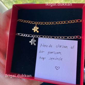 2'li Set Puzzle Harfli Çelik Ikigai Bilekliği (SÜRPRİZ ÇELİK TAKI HEDİYE)