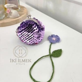 2'li Hediye Seti: Lavanta Mini Lolipop Cüzdan ve Çiçek Kitap Ayracı
