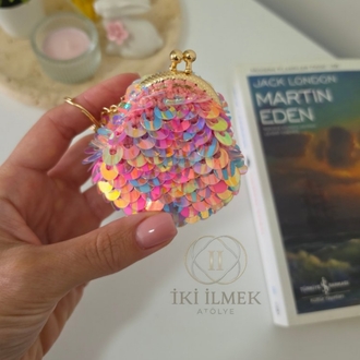 Hologram Pembe Mini Lolipop Anahtarlık Cüzdan | İki İlmek Atölye