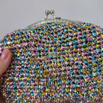 Vintage Klipsli Işıltılı Clutch Çanta | Özel Tasarım Renkli Örgü El Çantası