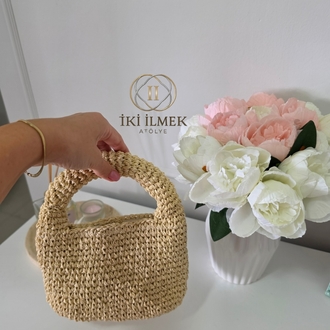 Minimalist Tasarım Astarlı ve Çıtçıtlı Doğal El Çantası