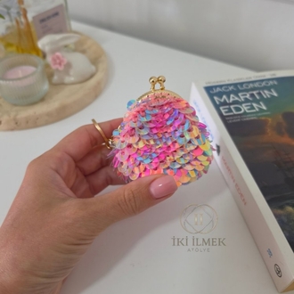 Hologram Pembe Mini Lolipop Anahtarlık Cüzdan | İki İlmek Atölye