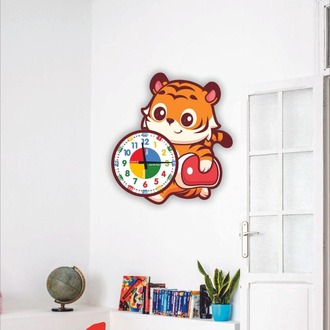Sevimli Çantalı Kaplan Eğitici Çocuk Duvar Saati ( 50 x 50 )