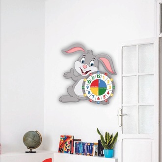 Sevimli Tavşan Eğitici Çocuk Duvar Saati 