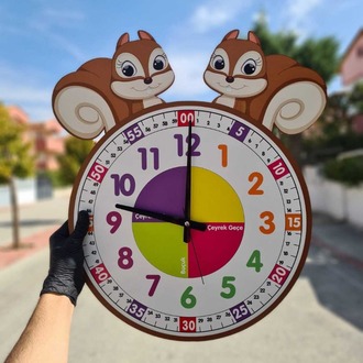Sevimli Sincaplar Eğitici Çocuk Duvar Saati