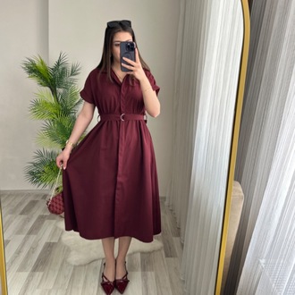 LADY KUŞAKLI CEPLİ MIDI BOY ELBİSE