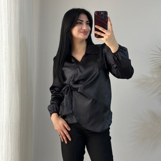 SİYAH BAĞLAMALI SATEN GÖMLEK