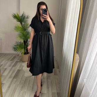 LADY KUŞAKLI CEPLİ MIDI BOY ELBİSE