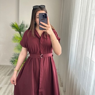 LADY KUŞAKLI CEPLİ MIDI BOY ELBİSE