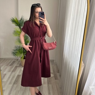 LADY KUŞAKLI CEPLİ MIDI BOY ELBİSE