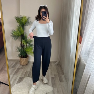 FUL LİKRALI BEL LASTİKLİ BALON PANTOLON