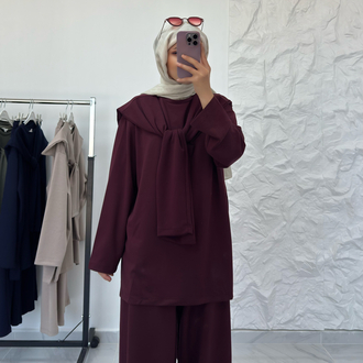 BORDO / ÜÇLÜ ŞALLI TAKIM