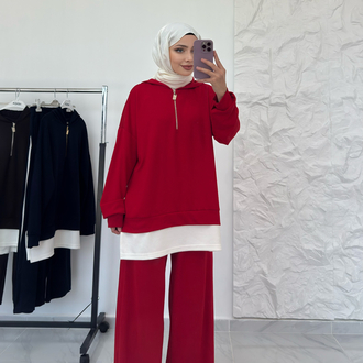 KIRMIZI / ŞERİT DETAYLI EŞOFMAN TAKIMI